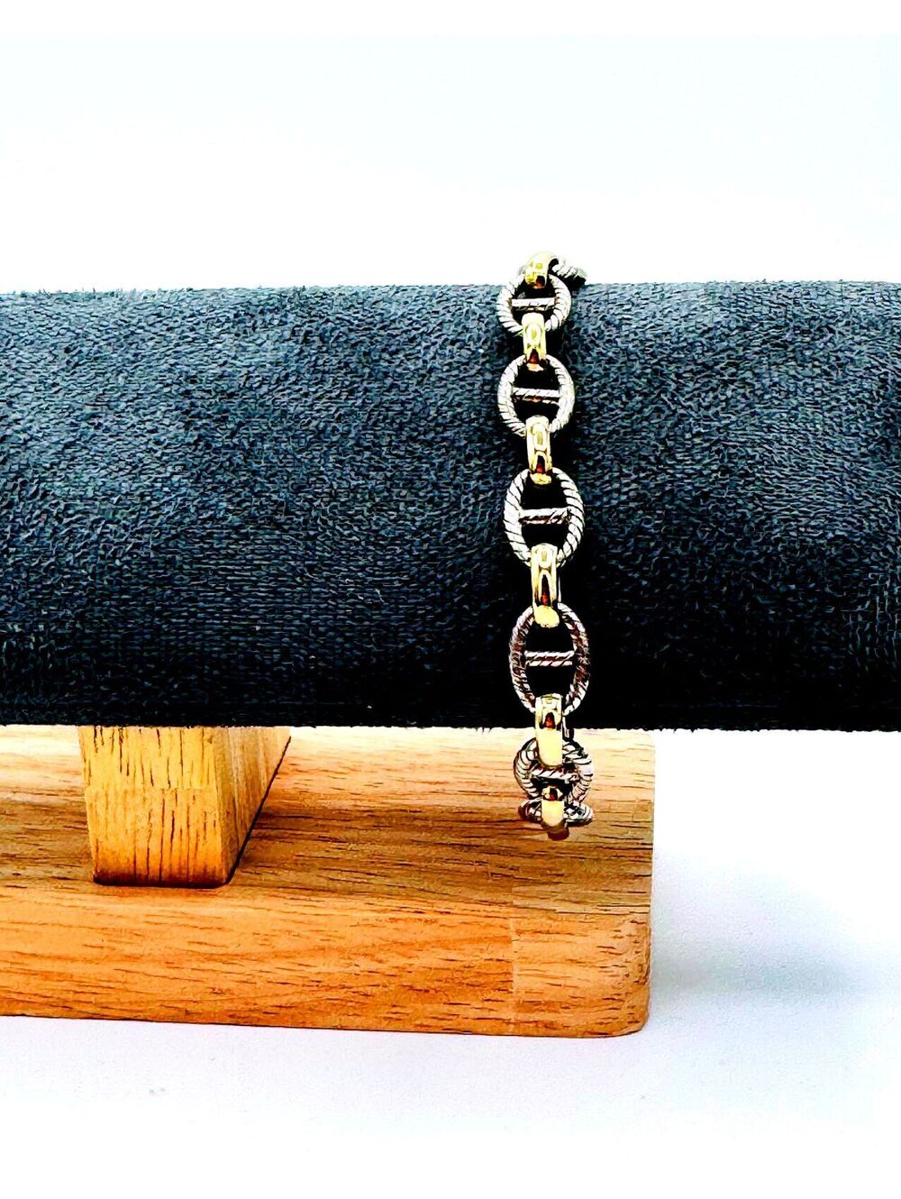 Dyadema 14K gold/sterling silver links w/ textured and smooth link bracelet